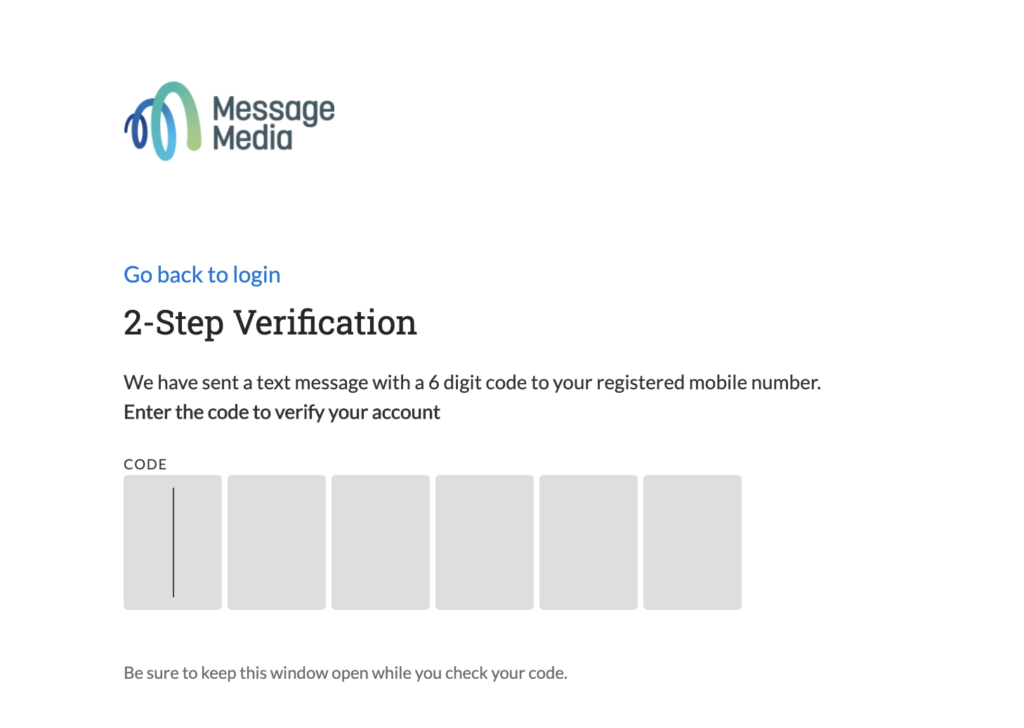 SMS two-step verification MessageMedia example