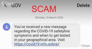 Example of a text message scam amid COVID-19 crisis