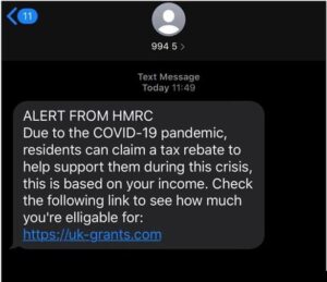 COVID Tax Rebate Scam text image UK