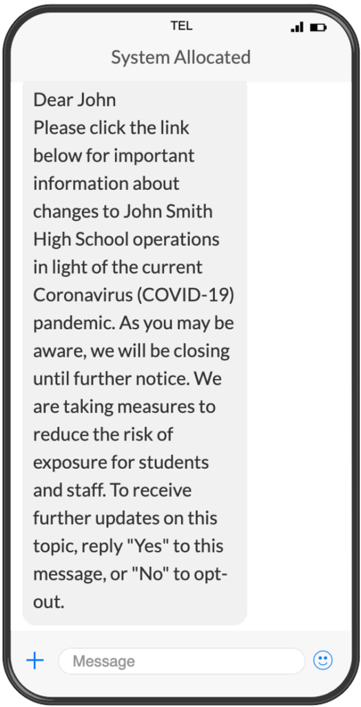 School Closure SMS Text Alert Corona