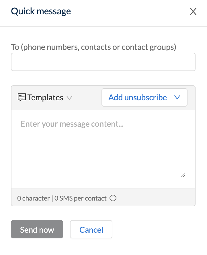 Image of Quick Send function from MessageMedia SMS portal
