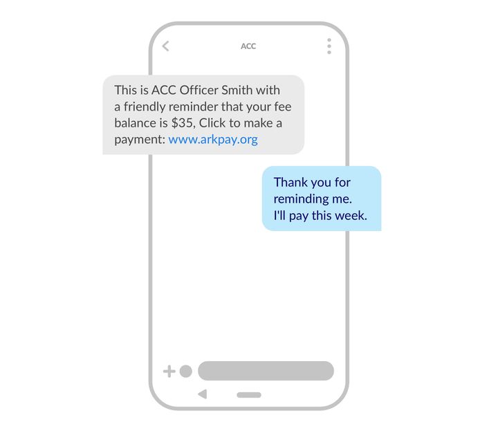 Text message example - Fee reminder