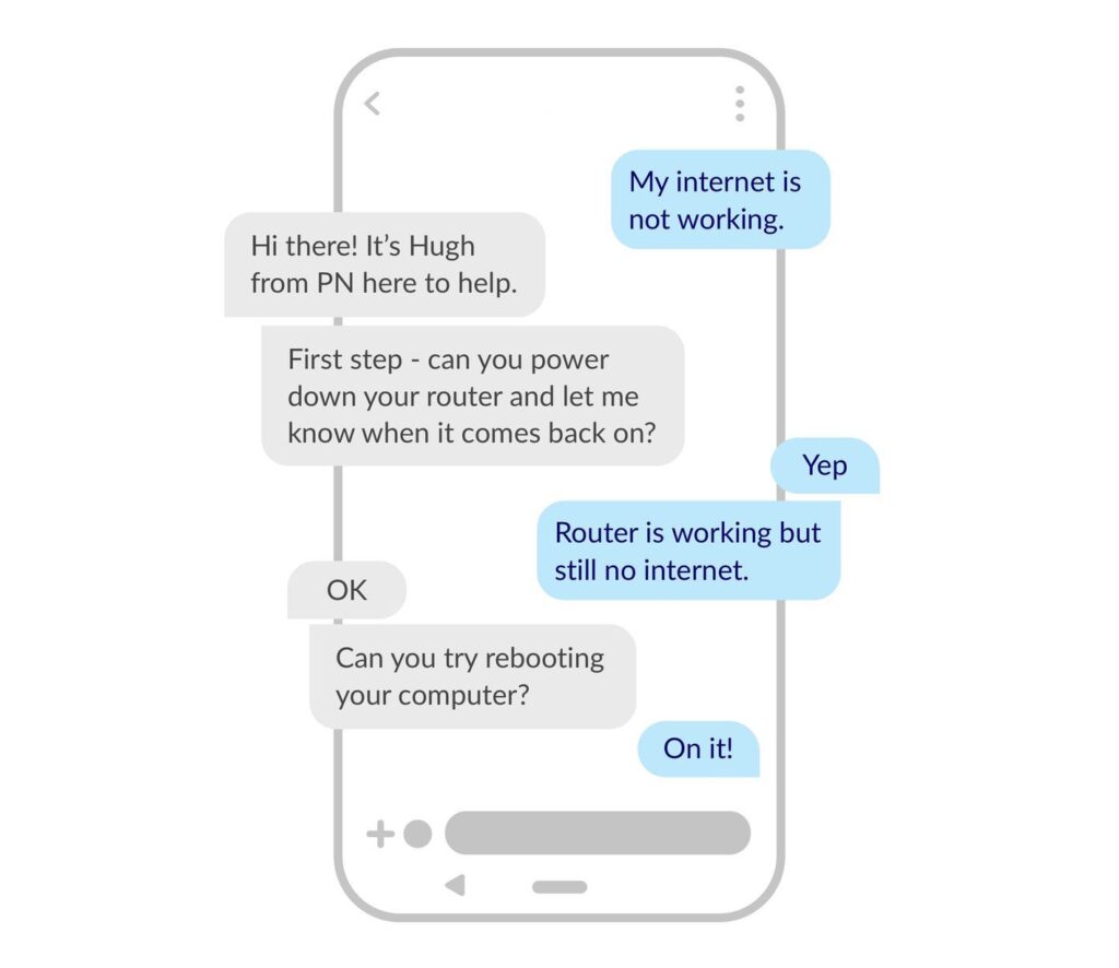 Example of a text message conversation from Port Networks