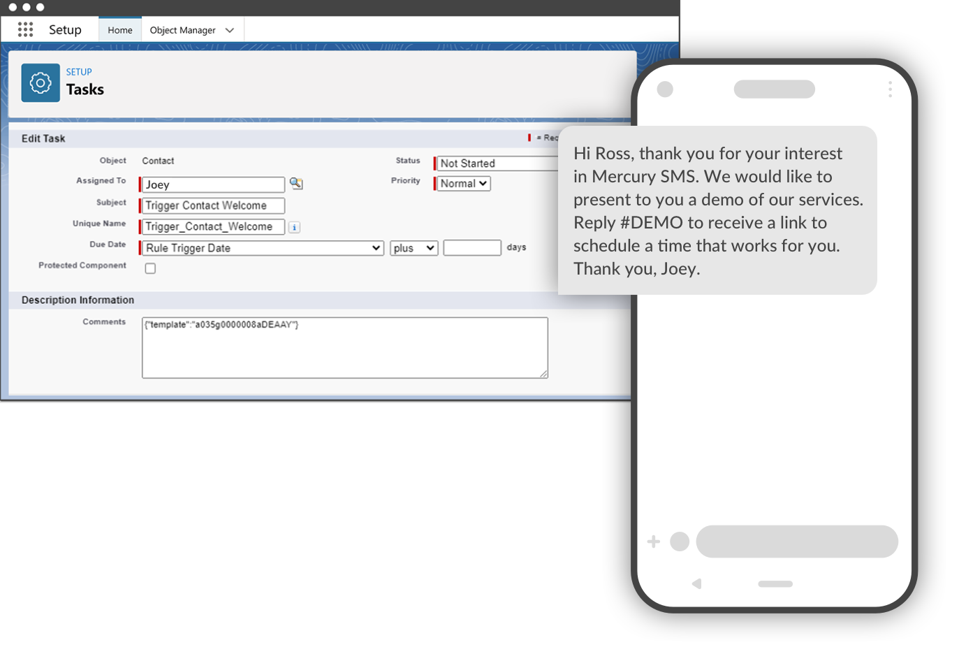 mercury SMS for salesforce automatically send messages