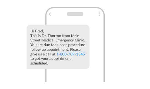 An example SMS following up to schedule a new appointment