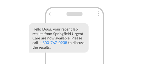 An example SMS used to provide results to patients