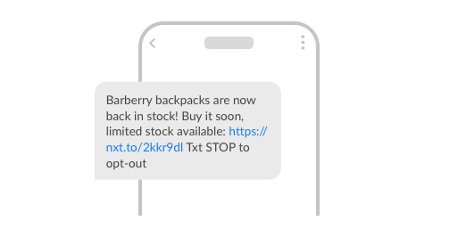 An example of a -back-in-stock SMS