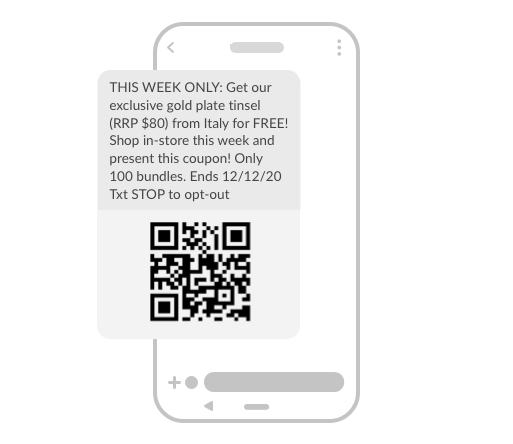 An example of an MMS message which includes a sales promotion and a QR coupon for a free item