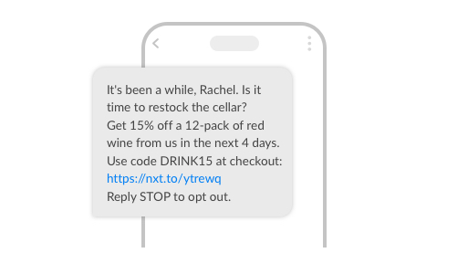 Personalised SMS with discount code for wine
