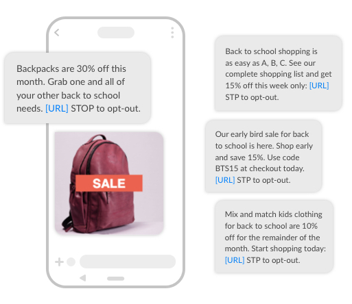 SMS example of back to school promotion