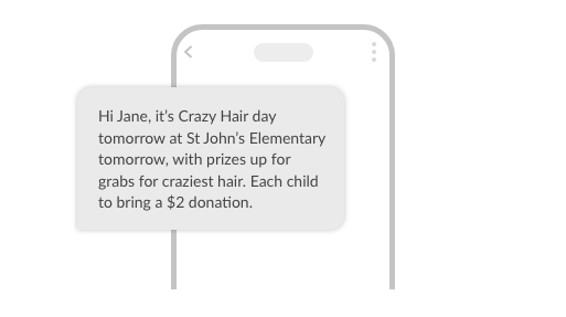 Hi Jane, it’s Crazy Hair day tomorrow at St John’s Elementary tomorrow, with prizes up for grabs for craziest hair. Each child to bring a $2 donation.