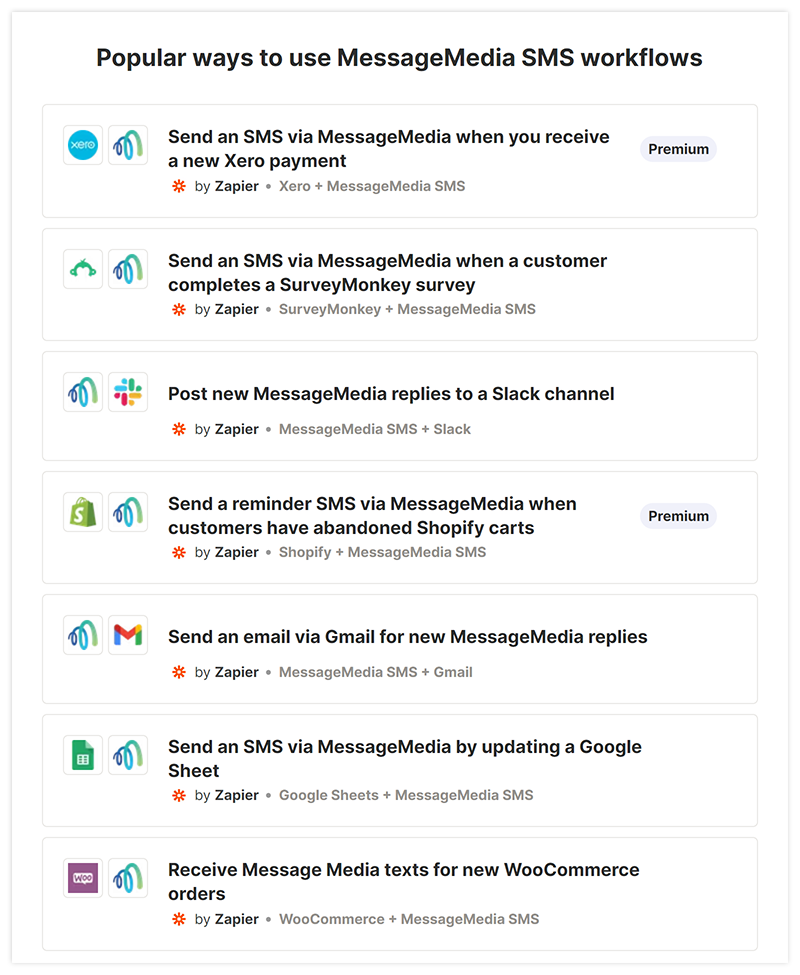 Image showing popular ways to use Message Media SMS workflows and when you can send a message.