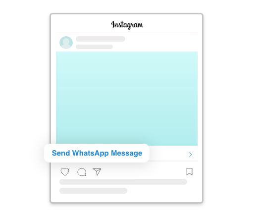 Instagram greyed out phone screen with Black Instagram logo at the tip and a white chat bubble that says Send WhatsApp Message 