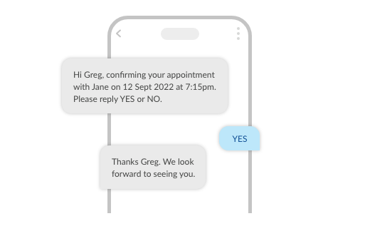 Example of SMS appointment confirmation