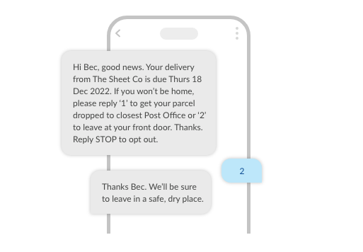 Example of SMS delivery update