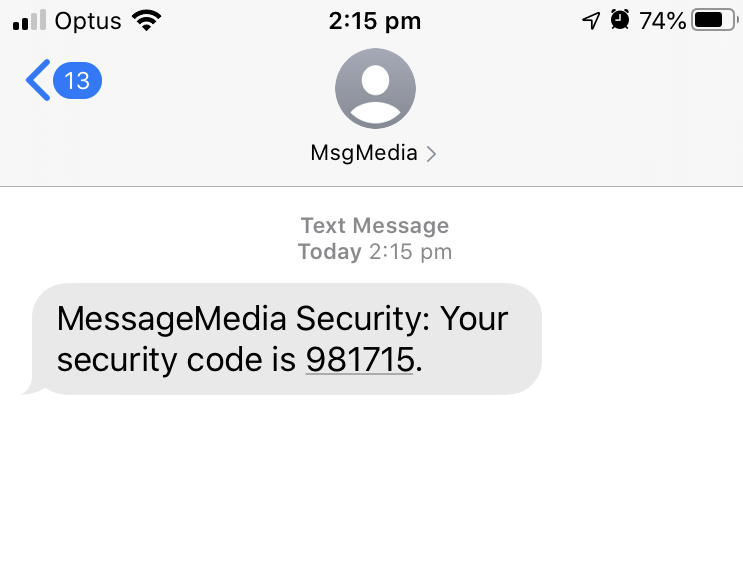 MessageMedia 2FA SMS example