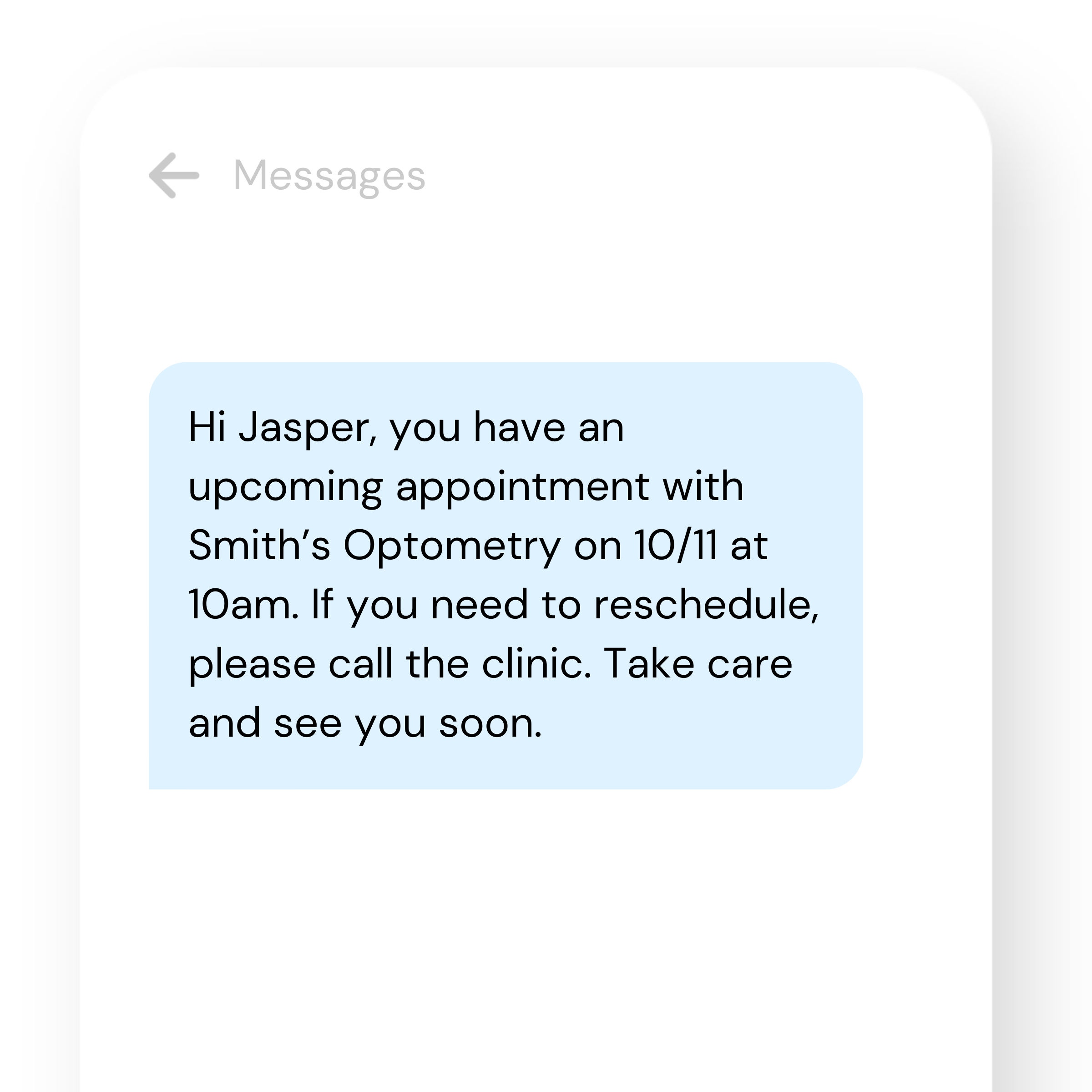 SMS optometry appointment reminder