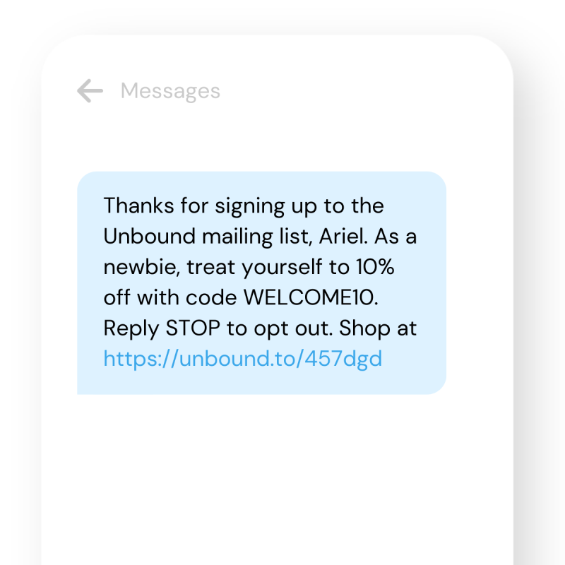 SMS marketing welcome message