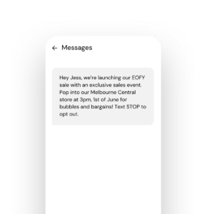 EOFY in-store deal SMS example