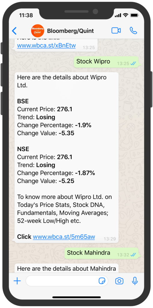 BQ Prime, Bloomberg Quint, WhatsApp marketing, stock news