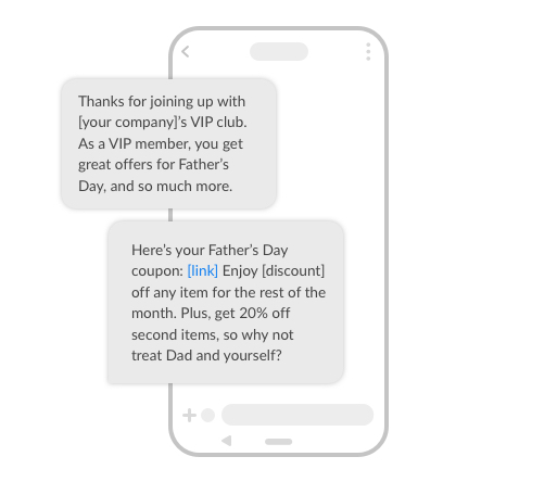 SMS example of Fathers Day VIP special