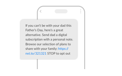 SMS example of virtual Fathers Day promo