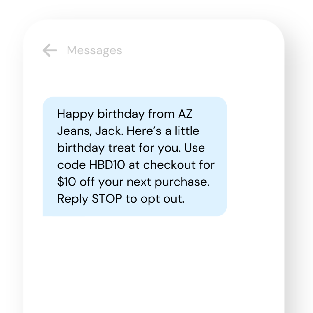 SMS template birthday discount code ecommerce