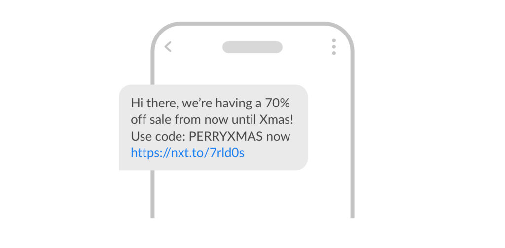 Example SMS sent at Christmas advertising a sale